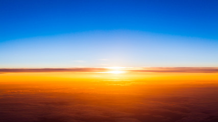 sunset with a height of 10 000 km. Dramatic sunset. View of suns