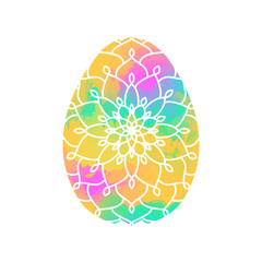 Colorful Easter egg with Mandala pattern on Watercolor Backgroun