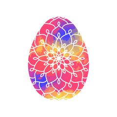 Colorful Easter egg with Mandala pattern on Watercolor Backgroun