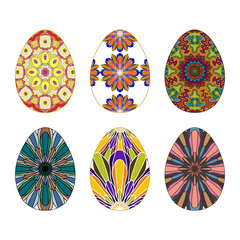 Set of six Colorful Hand-painted Easter eggs with Mandala patter