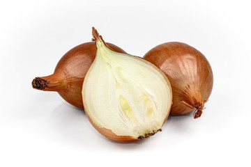 Fresh onion bulbs isolated on white background, clipping path in