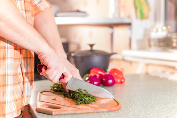Man's hands cutting greenery