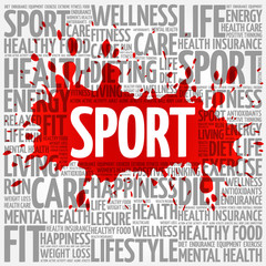 SPORT word cloud background, health concept