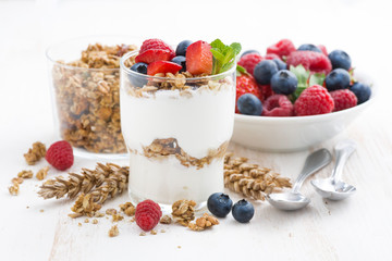 healthy dessert with natural yogurt, muesli and berries