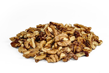 Chopped walnuts, isolated on a white background