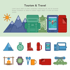 Fototapeta premium Set of flat icons recreational tourism