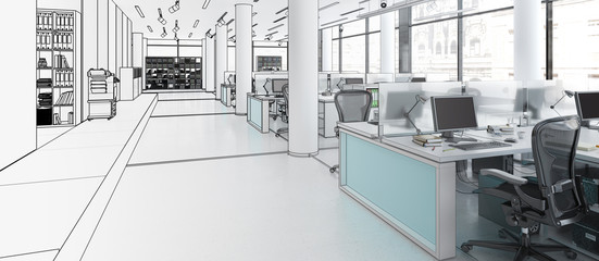 Bürofläche mit Einrichtung (Panorama)