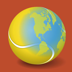 tennis ball and world map, vector illustration