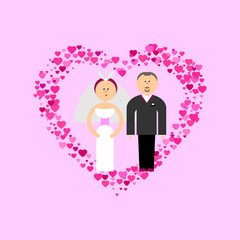 Bride and Groom with hearts