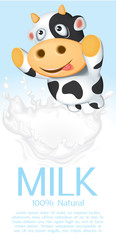 Template Packaging Label Milk with Happy Cartoon Cow