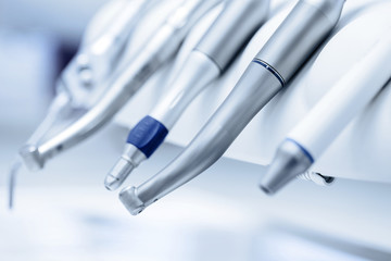 Dental drills closeup in blue light