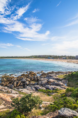 Fototapeta na wymiar Maroubra Beach rocks, south of Bondi Beach, Sydney.