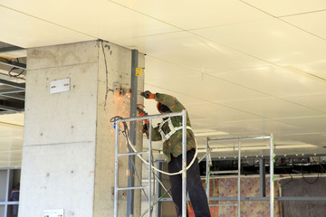 Construction site, the welding workers at work