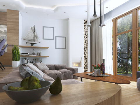 Side Table With A Plate Groove In The Modern Living Room.