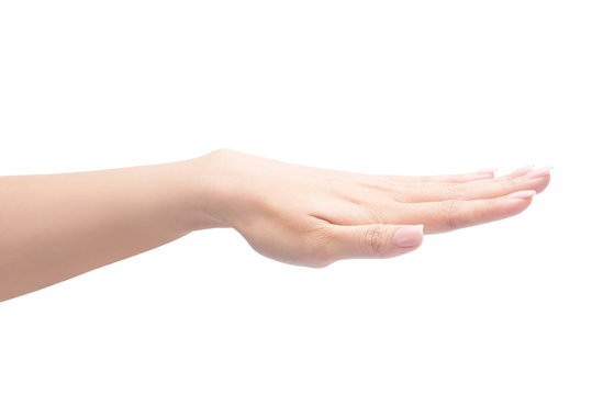 Female hand showing gesture on an isolated white with clipping path