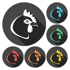 Chicken head icons set with long shadow