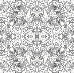 Seamless vector pattern in white and black colors with white background. Can be used as adult coloring book, coloring page.