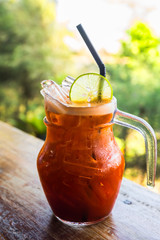 Glass of iced tea with lemon, Lemon tea.