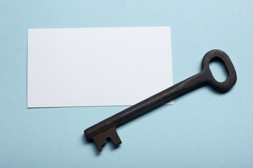 Business card blank over office table. Corporate stationery branding mock-up