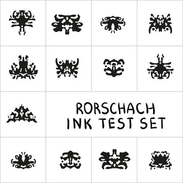 Ink Rorschach test set. Ink-bloat vector collection.