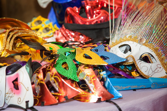 The stack of masks for carnival celebration