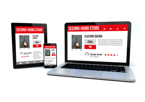 Devices mockup with second-hand store responsive web