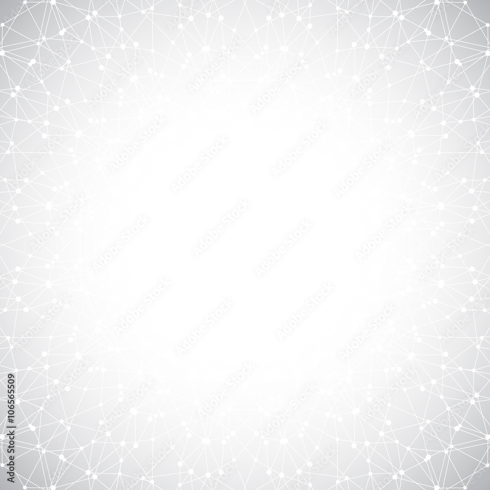 Poster geometric abstract grey background with connected lines and dots. medicine, science, technology back