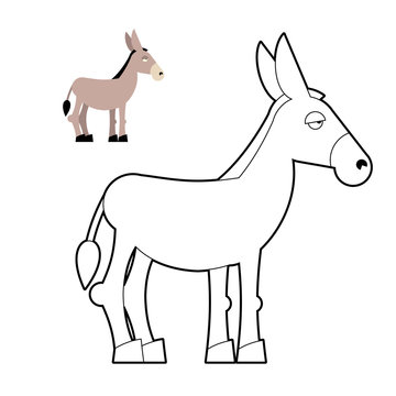 Donkey coloring book. Circuit animal. Childrens coloring book wi