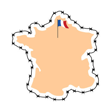 recommend clip art: France Map. Map of states with barbed wire. Country closes borde