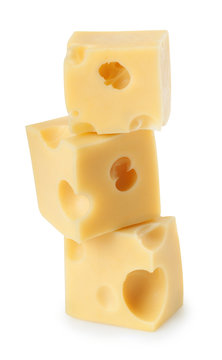 stack of cheese cubes isolated on white background