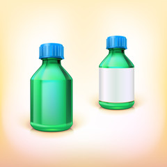 Green medical bottle with blue lid.