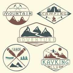 kayaking, camping,climbing and adventure vintage labels set