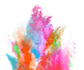 Explosion of colored powder on white background