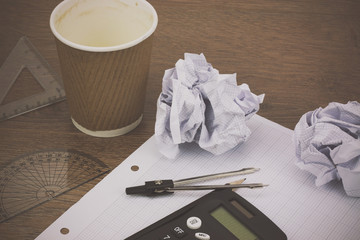 Calculator and drawing equipment and graph paper