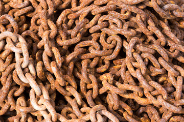 Rusty Chain Background / Close up of a rusty chain abandoned on the pier