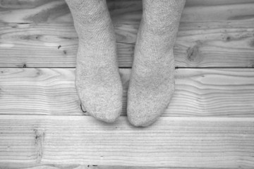 female legs in woolen socks