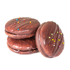 chocolate Sponge sandwich pie on white background