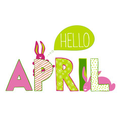 Hello April. Lettering with rabbits.