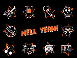 Rock metal music dark icon set