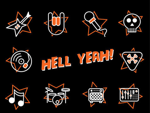 Rock metal music dark icon set