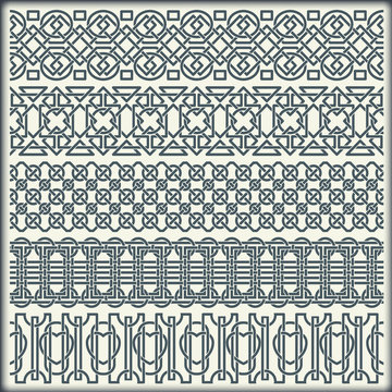 Set of seamless vintage borders in the form of celtic ornament
