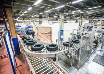 tyre production conveyor at bright new factory