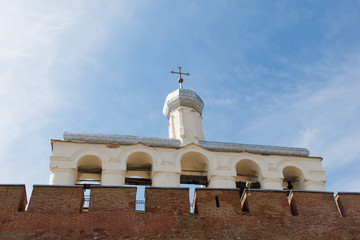 Belfry of St. Sophia Cathedra - a monument of architecture XV—XVIII centuries in the Novgorod Kremlin. Velikiy Novgorod city fortress. Christian churches of Russia. Tourism place.