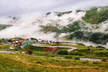 Serpentine road in Gudauri, Caucasus, Republic of Georgia.