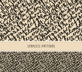 an handwritten alphabet seamless pattern in two sizes and reversed colors in ivory and black