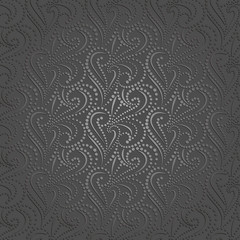 Ornamental seamless pattern on dark gray background. Elegant, embossed effect texture vector design. Simple to edit.