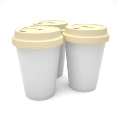 Three paper coffee cups. 3D rendering.