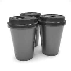 Three paper coffee cups. 3D rendering.