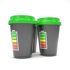 Three paper coffee cups. 3D rendering.