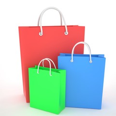 Paper Shopping Bags isolated on white background. 3D rendering.